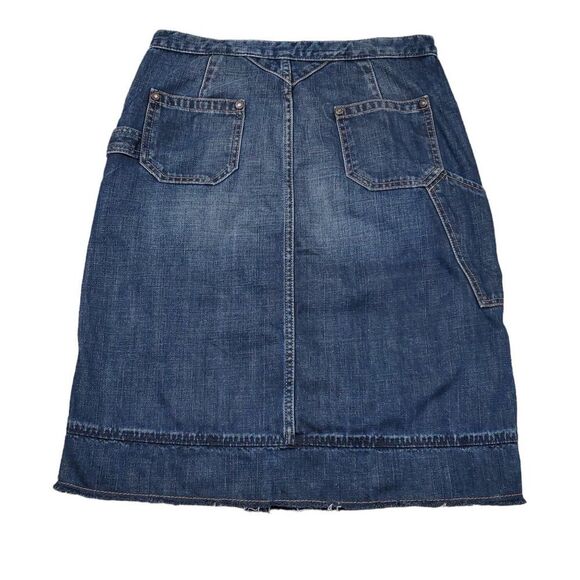 Banana Republic Y2K Denim Carpenter Skirt Raw Hem Women's Size 4 Knee Length - Picture 2 of 9